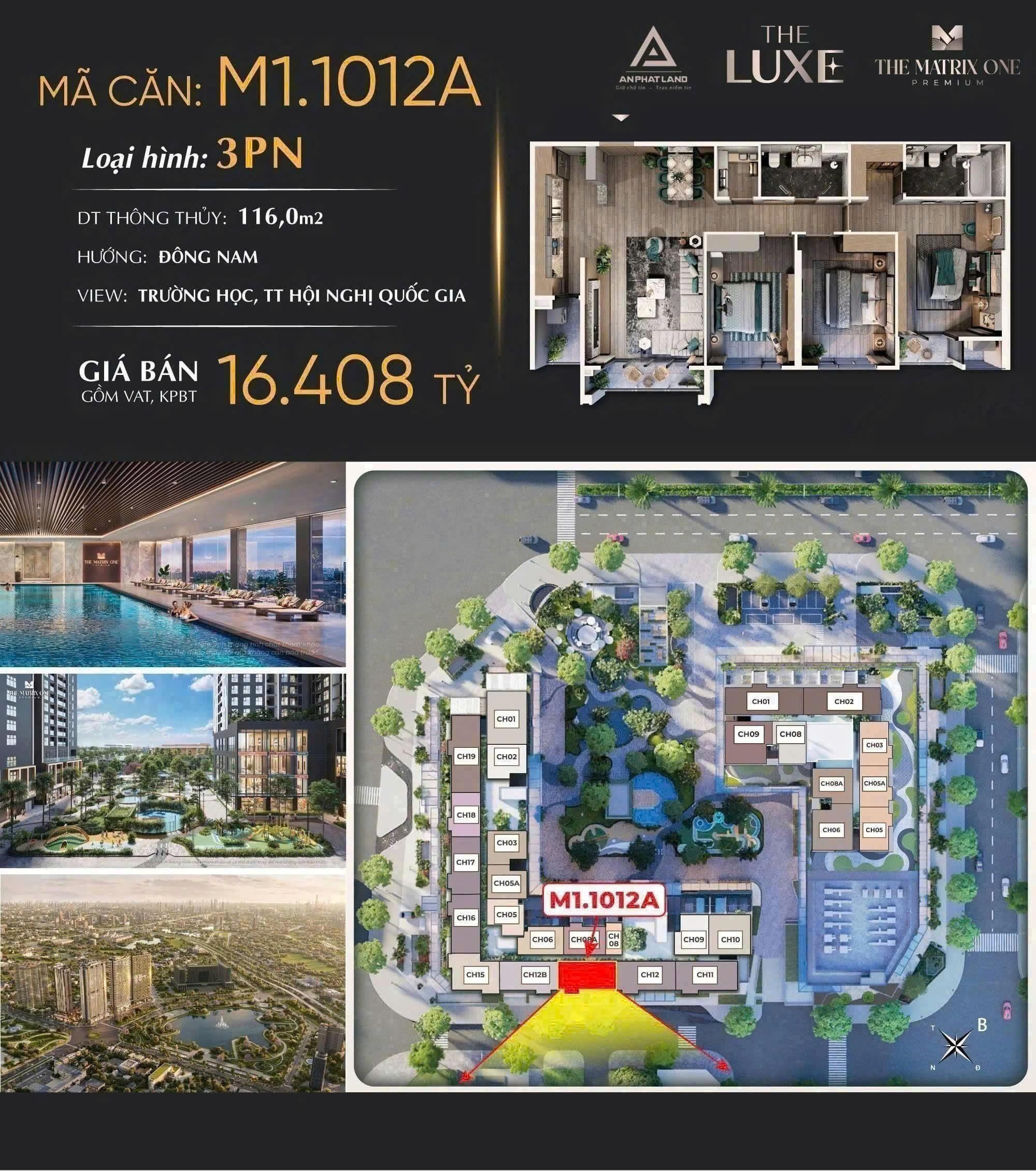 Cơ hội sở hữu căn hộ 3 Phòng Ngủ M1.1012A – The Matrix One Premium