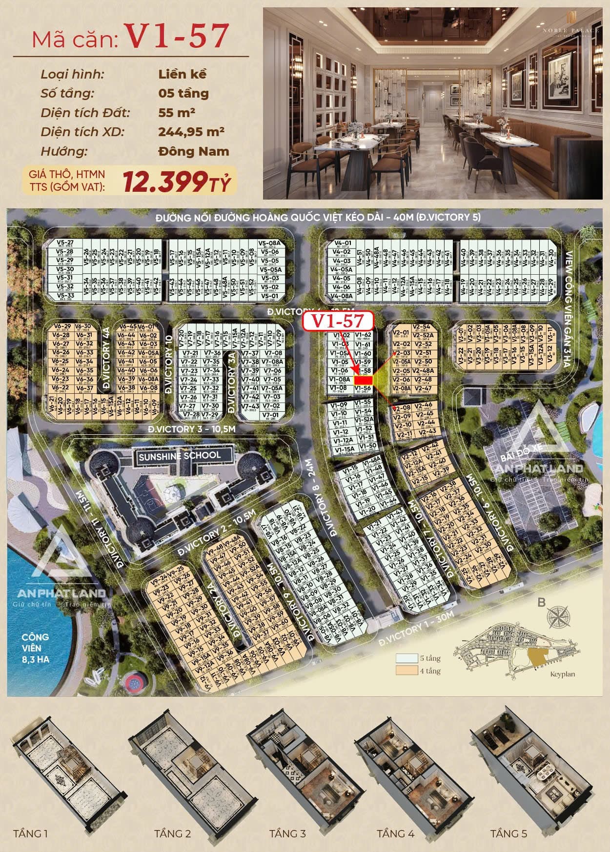 BÁN NHÀ LIỀN KỀ 55m2/ TỔNG DT SÀN 245 m2 – PHÂN KHU VICTORY NOBLE TÂY THĂNG LONG