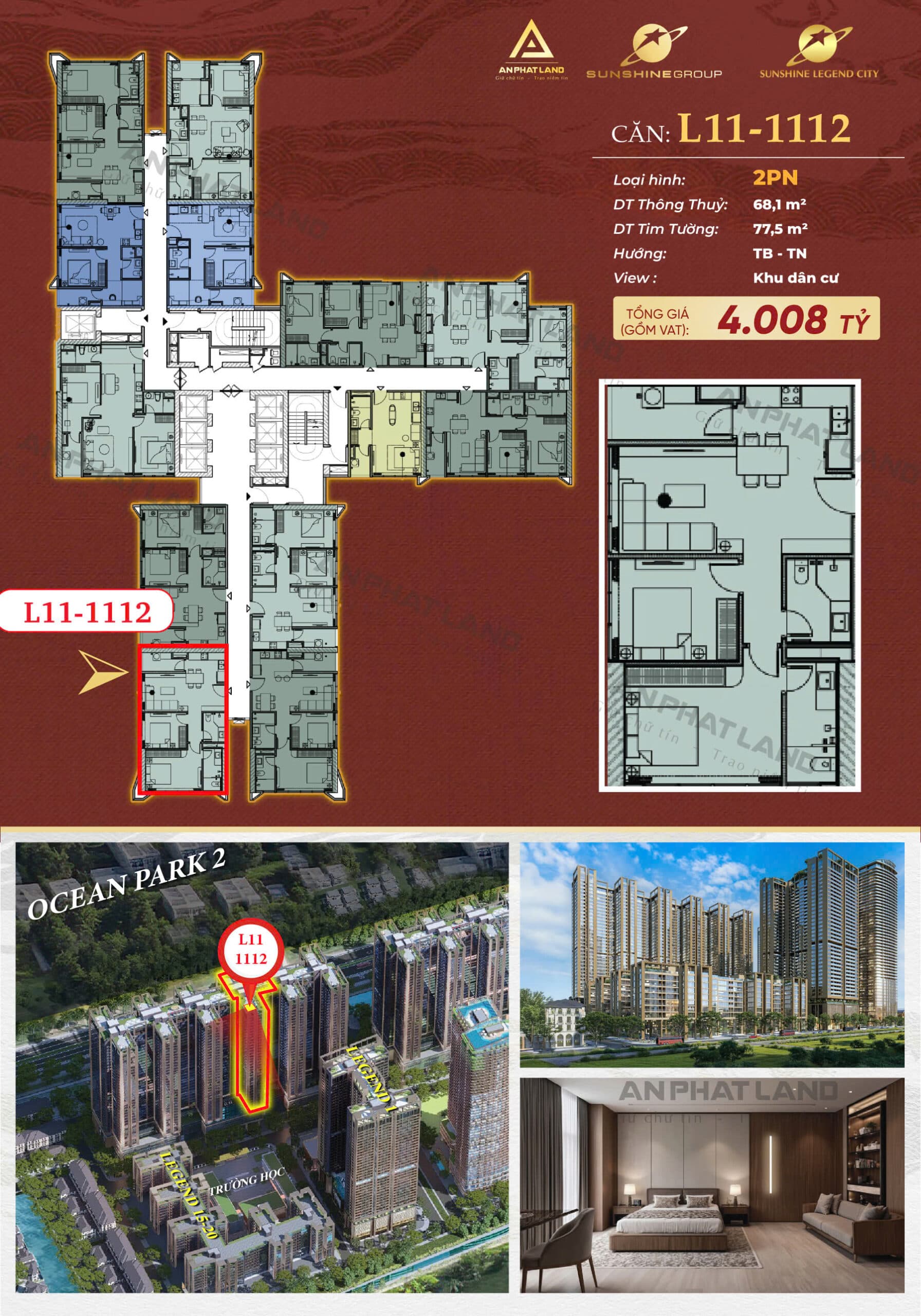 BÁN CĂN HỘ CAO CẤP 2 PN NGAY PHÍA ĐÔNG HÀ NỘI – GIÁ TỐT NHẤT THỊ TRƯỜNG |SUNSHINE LEGEND CITY