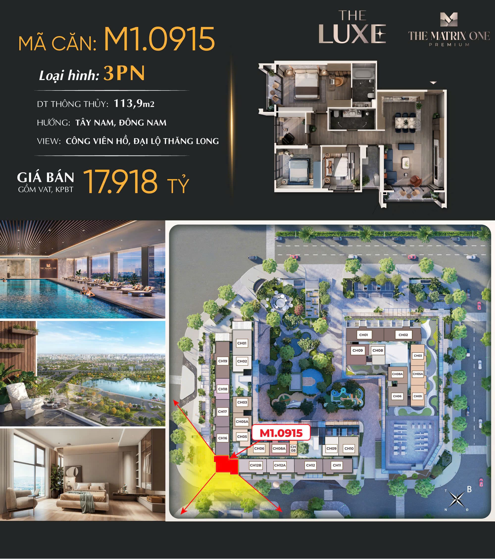 SIÊU PHẨM CĂN GÓC 3PN VIEW HỒ M1.0915 – THE LUXE | THE MATRIX ONE PREMIUM