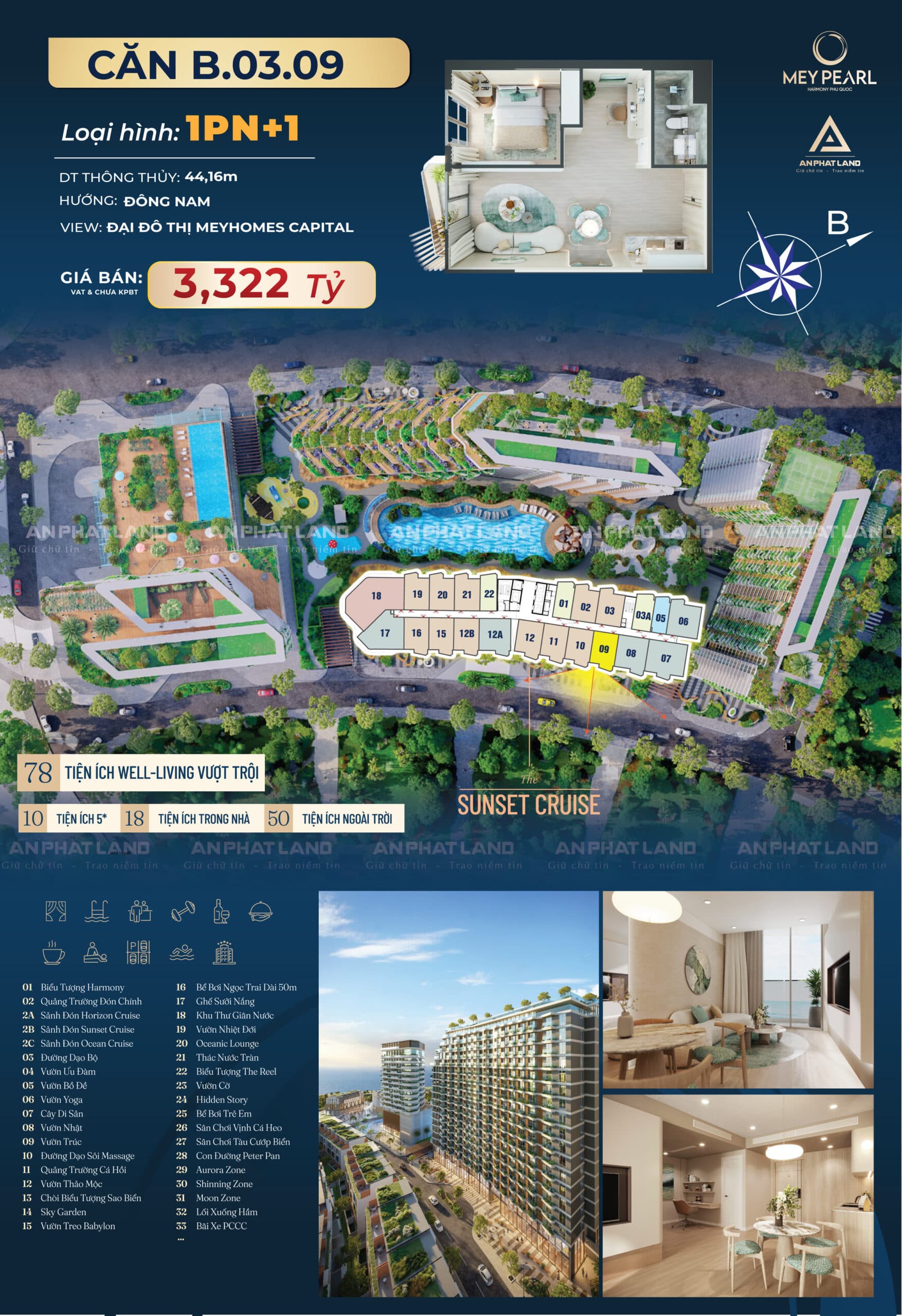 Bán căn hộ biển 1PN+Phú Quốc 44,16m2 sở hữu lâu dài, hướng Đông Nam, view đại đô thị|Meyhomes Harmony