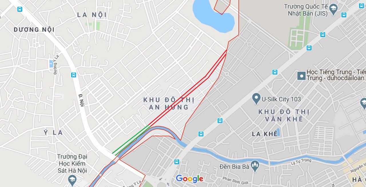 Sơ đồ tuyến đường từ KĐT An Hưng đến Dương Nội. (Nguồn ảnh: Google).