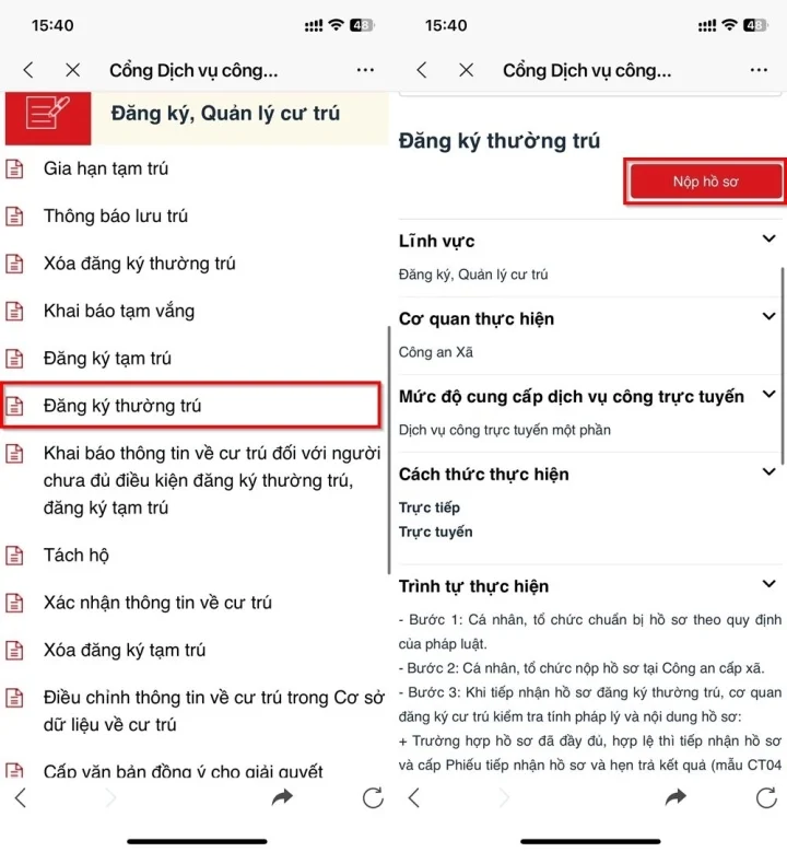 Giao diện Cổng Dịch vụ công Quốc gia